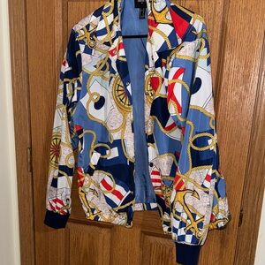 Forever 21 Men's Nautical Anchor Print Jacket - Blue, Red, Gold & White